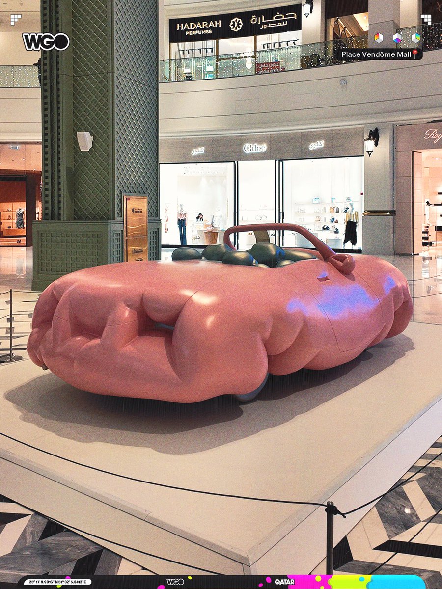 wgoqatar's tweet photo. A striking new masterpiece has arrived at Place Vendome! Qatar Museums just unveiled Pink Convertible Big, a bold installation by renowned artist Erwin Wurm.

#QatarMuseums #ErwinWurm #PlaceVendome #PublicArt #DohaArt https://t.co/ixUjxS8qS0