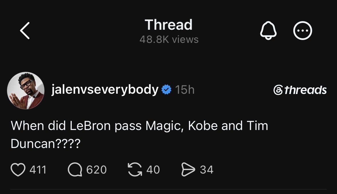BanisMajor's tweet photo. Jalen Rose’s bitchass posted this on Threads yesterday

What do we keep telling y’all?!

Going after LeBron is literally a genre at this point

The cats out the bag— and he’s lashing out because these networks don’t need extra MJ ballwashers on-staff anymore https://t.co/ib1EEYpBvp