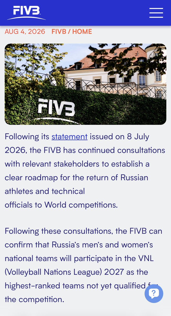 theoldyogi2's tweet photo. FIVB แถลงการณ์
หลังประชุมกับสมาคมวอลเลย์จากหลายประเทศ FIVB ตัดสินใจว่า VNL 2027 จะเพิ่มจาก 18 เป็น 19 ทีม / เพศ และ หนึ่งในทีมที่จะมาร่วมแข่ง VNL27 คือรัสเซีย ทั้งชายและหญิง นอกจากนั้นเพื่อให้เป็นไปตามกฎ VNL ทีมชายจะมีฟินแลนด์ และทีมหญิงจะมี Slovenia -ต่อ https://t.co/RsULUim5ac
