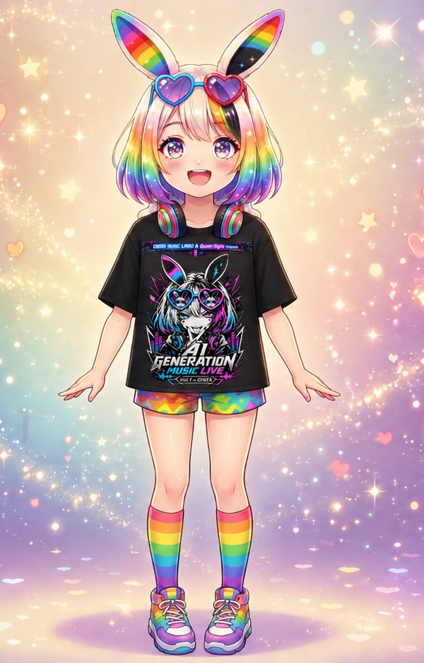 AGML_official's tweet photo. JACKPOT031さんデザインのTシャツ着用イメージです
普段はかわいいレインボーガールのロックな一面、かっこいいです✨️
#AMGLive #AIGENERATIONMUSICLIVE https://t.co/egTKNuLnFr