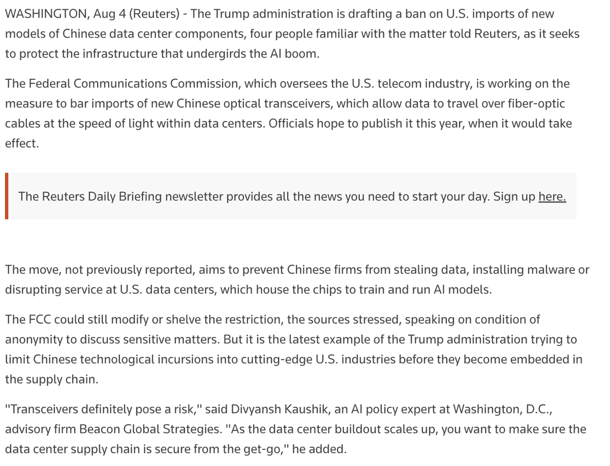 jukan05's tweet photo. The Trump administration is reportedly moving to ban imports of Chinese optical transceivers… https://t.co/K8JtfN2QLv