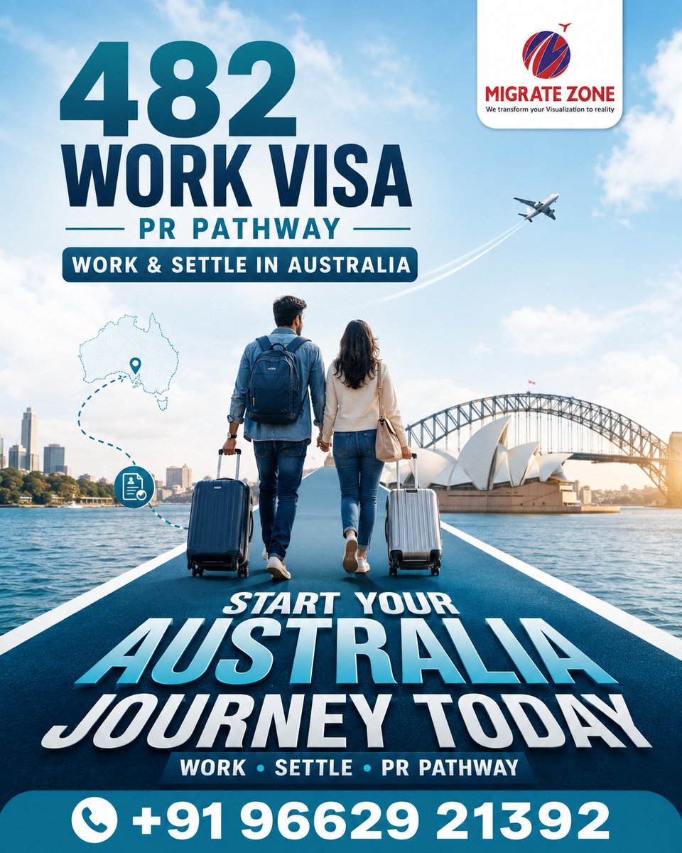 Migrate_Zone's tweet photo. Ready to explore Australia’s Subclass 482 Work Visa? 🇦🇺

Eligible skilled professionals may be able to work in Australia through employer sponsorship and explore possible future PR pathways.

📞 +91 96629 21392 https://t.co/WfOr6QuvRh