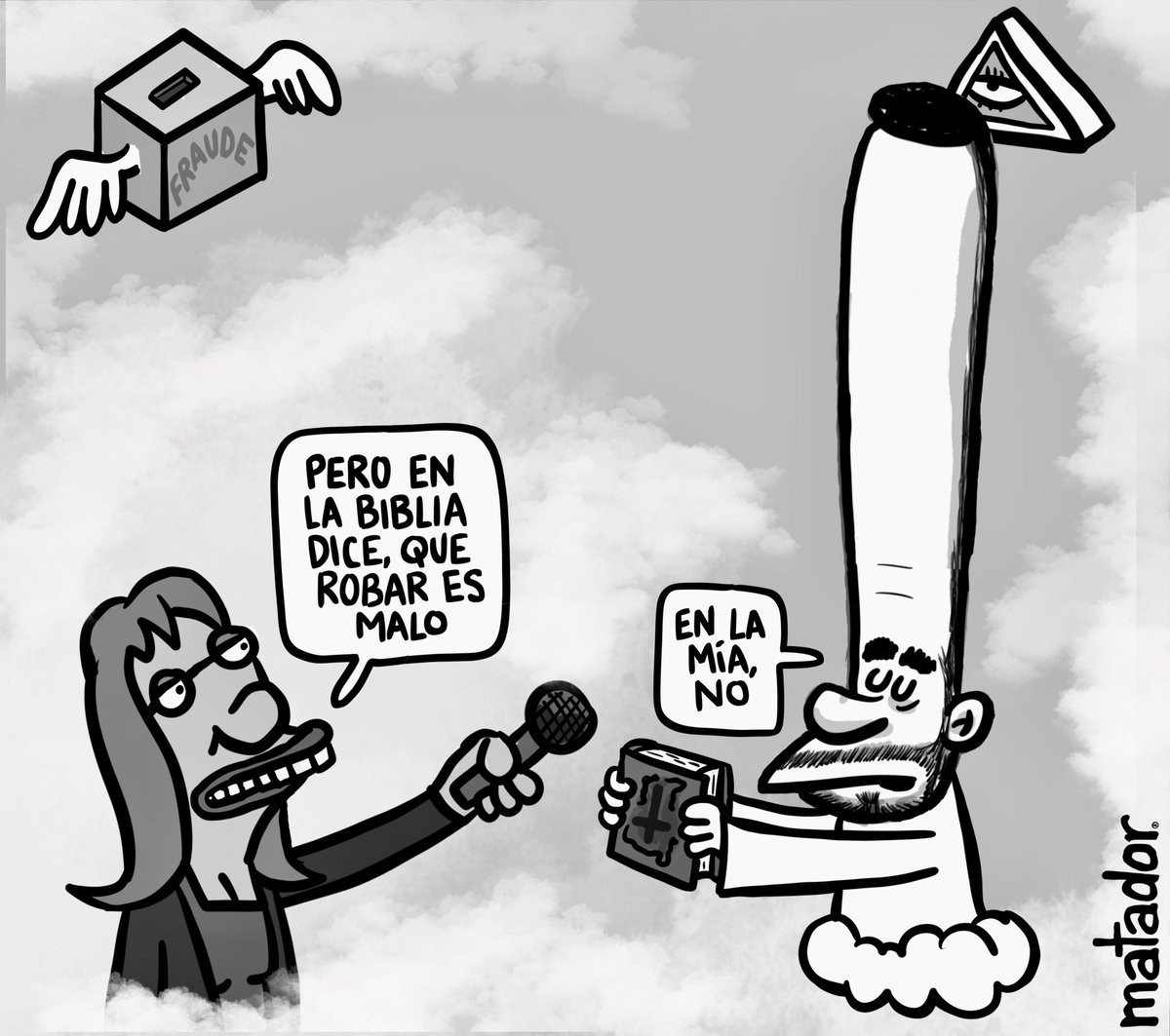 Matador000's tweet photo. Se encontraba Dios Todopoderoso en un retiro espiritual con el doctor “Churrias”, el “Happy” Lara y otros íncubos y súcubos, cuando un arcángel se atrevió a preguntarle:

—Dios Abelardo, si de verdad eres todopoderoso, ¿por qué no haces un automilagro y te pones pelo de verdad, en lugar de esa horrible peluca de muñeco de TEMU?

Dios, omnisciente y emberracado, montó en cólera y expulsó al querubín rebelde, condenándolo a padecer los vejámenes del infierno.

Lo mandó para Bogotá por JetSMART.

Mateo 08:15

Repitan conmigo:

Palabra de Abelardo.

Te adoramos, Señor.