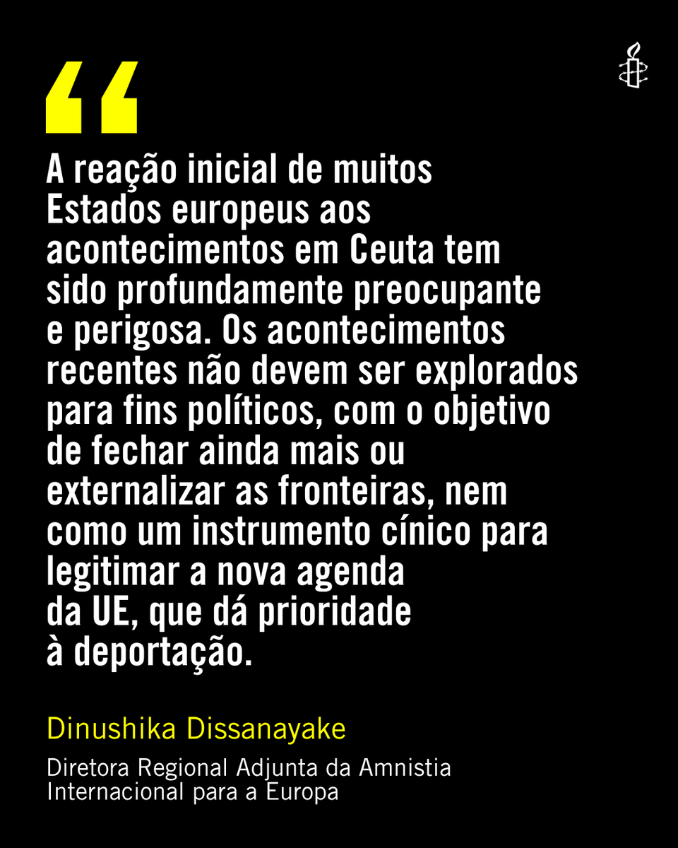 amnistiapt's tweet photo. No dia em que os #ministrosdaadministraçãointerna da #UE debatem a situação #migratória em #Ceuta, a #AmnistiaInternacional apela aos #lídereseuropeus para que respondam de forma #humana e #solidária à situação e ao aumento no número de chegadas às #fronteiras externas da UE https://t.co/5SdiAbvaqL
