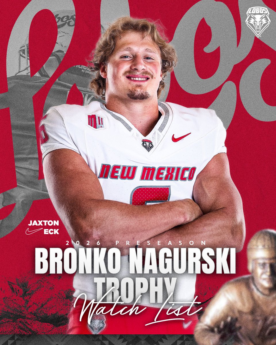 UNMLoboFB's tweet photo. 🚨 𝓝𝓪𝓰𝓾𝓻𝓼𝓴𝓲 𝓣𝓻𝓸𝓹𝓱𝔂 𝓟𝓻𝓮𝓼𝓮𝓪𝓼𝓸𝓷 𝓦𝓪𝓽𝓬𝓱 𝓛𝓲𝓼𝓽🚨

The Mountain West reigning Defensive Player of the Year Jaxton Eck is one of 68 on the list, and one of three MW players.

#GoLobos | #RealOnes26 https://t.co/lEwMMR5BzL