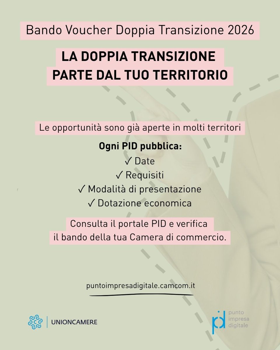 PID_CamCom's tweet photo. La doppia transizione parte dal tuo territorio

Ogni impresa ha un punto di partenza. Per il #VoucherDoppiaTransizione, è il proprio territorio.

Sul portale #PID trovi l'elenco aggiornato dei bandi già aperti e tutte le informazioni utili ➡️ https://t.co/sHs5R7gSnm https://t.co/USMq1bwR9i
