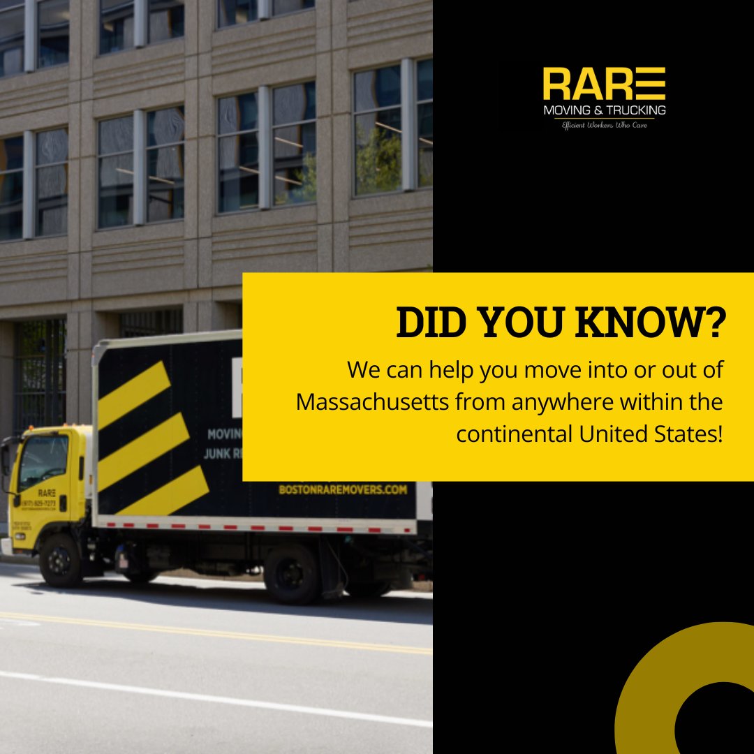 BostonRAREMover's tweet photo. Our team can assist with any move in the continental country - no matter how far the distance may be! Contact us today to take the stress off your hands! https://t.co/FYs4CsIDWP

#interstatemoving #RAREMovers #BostonMovers https://t.co/RQzIQioBrw