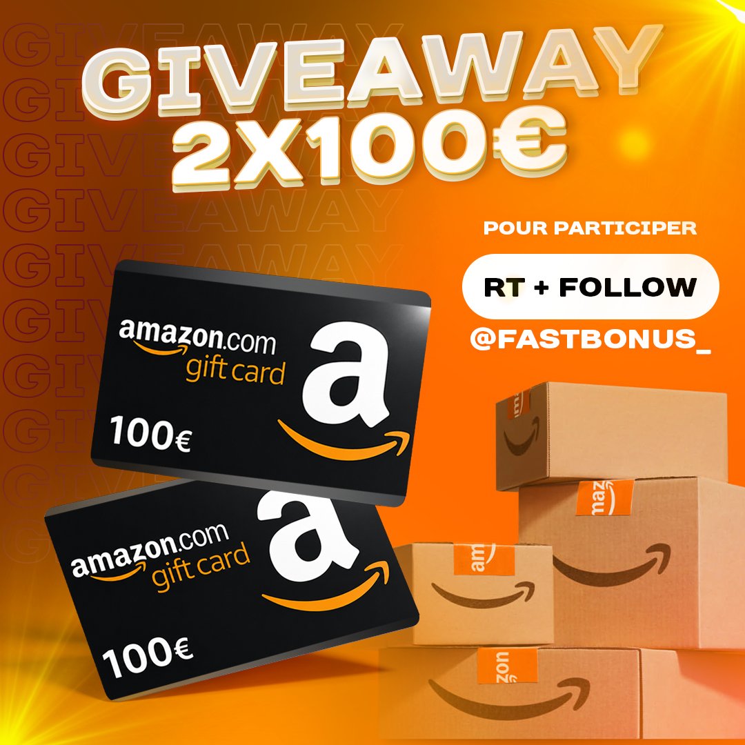 SussuLeVrai's tweet photo. 🎁GIVEAWAY 2 x100$ de Carte Amazon🎁  

( parceque ça fait longtemps )

1⃣ RT ce post + Tag un pote
2⃣ Follow ce compte @FastBonus_ 

🍀Tirage ce Dimanche 9 Aout GL a tous 🍀 https://t.co/zoxv9NvynR