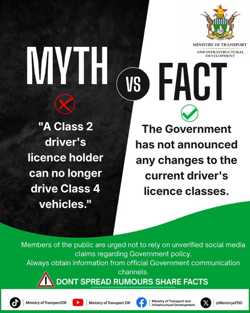 INFODESKK's tweet photo. 🚫 MYTH vs FACT ✅

Don't let unverified claims cause panic. The Government has NOT announced any changes to the current driver's licence classes — a Class 2 licence holder can still legally drive Class 4 vehicles.
@MinistryofTID https://t.co/X0vUDWVKtF