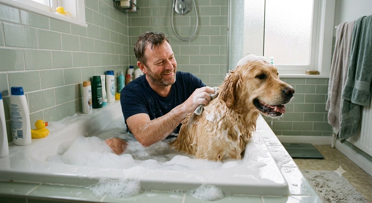 monkeymoron's tweet photo. Save water , bath with your dog 
@AnglianWater https://t.co/Qqbjrmkjbp