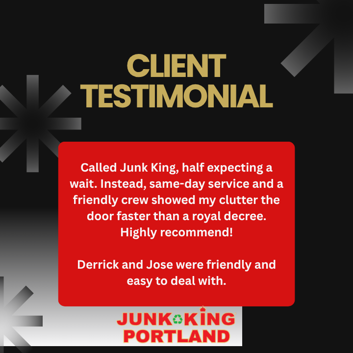 PortlandJunk's tweet photo. Customer called half expecting a wait — got same-day service instead. 👑🚛

Free onsite estimates from Junk King Portland.

#TestimonialTuesday #JunkKingPortland #JunkRemoval https://t.co/S3LNt39Th3