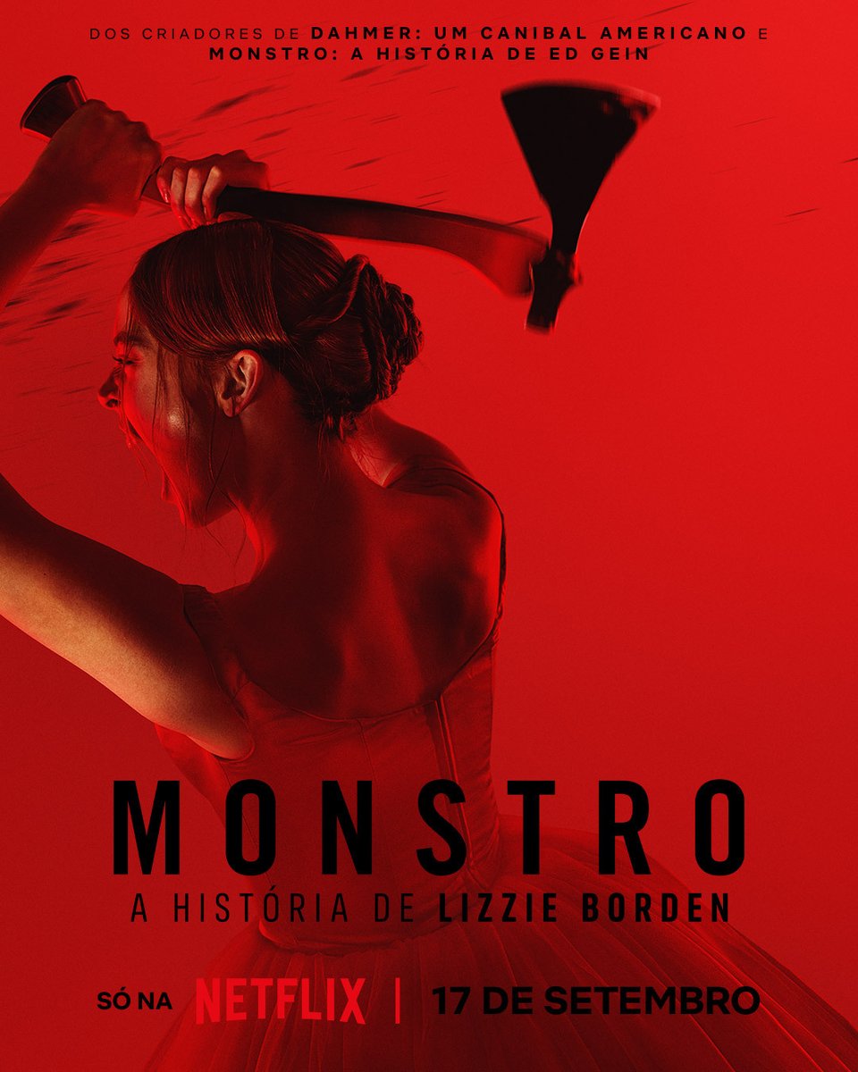 NetflixBrasil's tweet photo. Lizzie Borden chega cortando sua expectativa de quem será o próximo Monstro. A primeira mulher da antologia, Monstro: A História de Lizzie Borden, chega em 17 de setembro. https://t.co/0YahPhWTV8