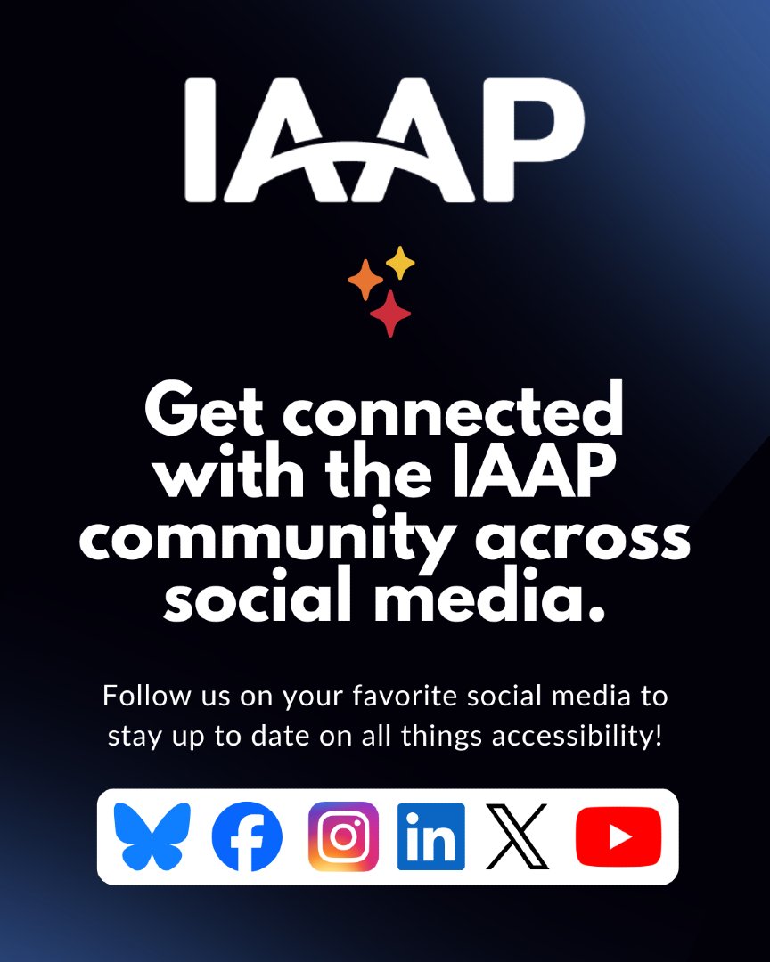 IAAPOrg's tweet photo. Stay connected with the global accessibility community.
 
Follow IAAP across your favorite social media platforms for the latest accessibility news, professional development opportunities, and resources.
 
Join the conversation &amp; follow #IAAP today!

#UnitedInAccessibility https://t.co/5Gywe3ZjuF