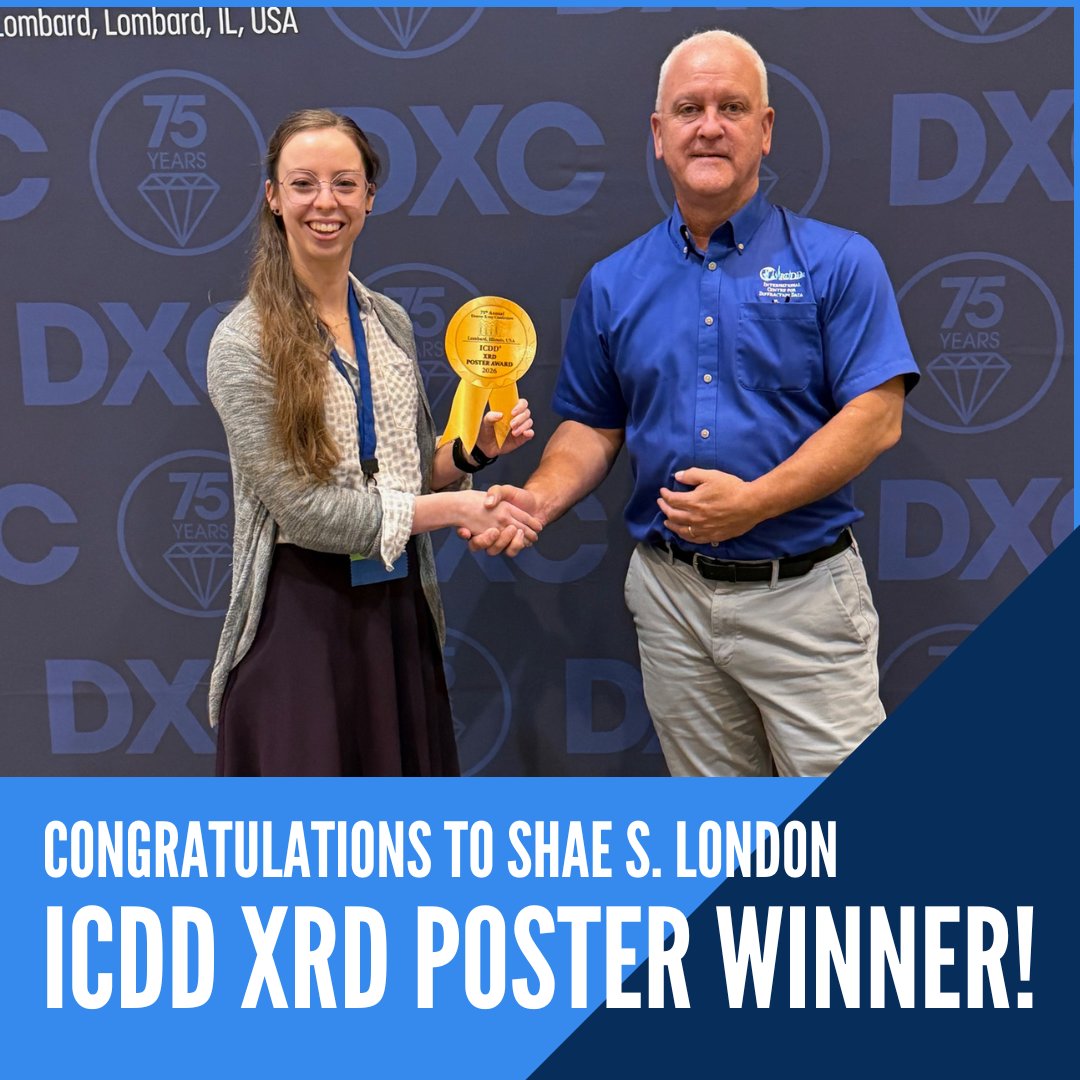 icddicdd's tweet photo. ICDD® XRD Poster Award
D-164   Urate Salts STUDENT
               Shae S. London*, M. Zhu, J.A. Swift, Georgetown University, USA

Congratulations! https://t.co/8QhFbCEyly #dxc2026
The awardee will be provided with a one-year license for the ICDD PDF-5+ database. https://t.co/IV2Z4wTDCk