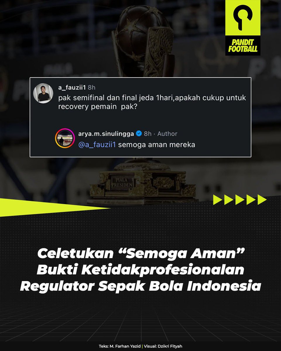 panditfootball's tweet photo. Jeda pertandingan yang hanya satu hari di Piala Presiden dinilai melanggar standar mandatori FIFA dan membahayakan keselamatan fisik pemain. https://t.co/AnUvYccVPx