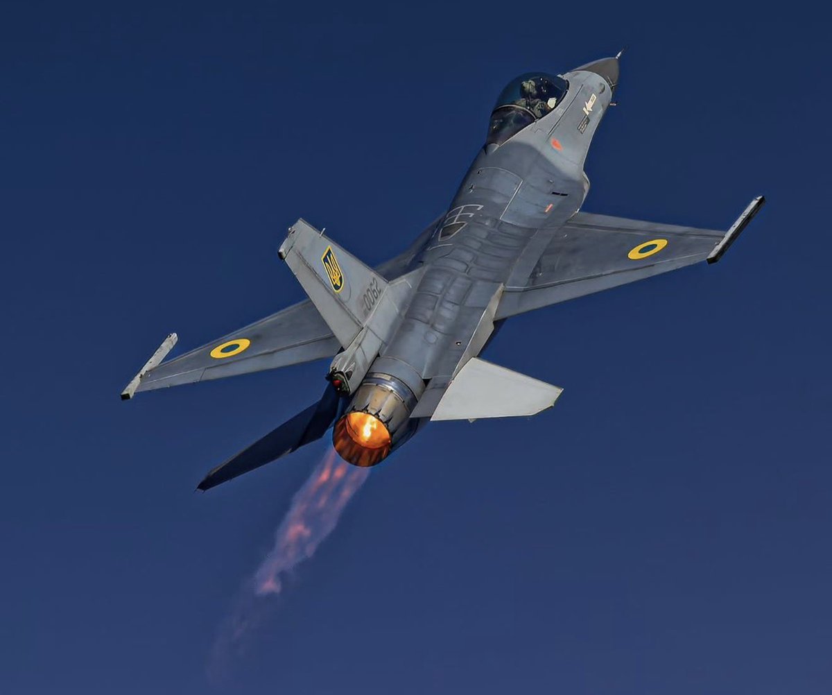 Osinttechnical's tweet photo. Ukrainian Air Force F-16AM Fighting Falcon on a test flight while receiving depot-level maintenance in Belgium. https://t.co/op16GReGpz