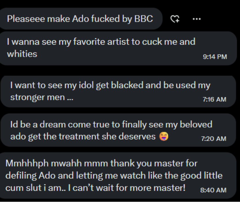 Kuumogens's tweet photo. Some Ado cucks in my dms 🤭

#ado #blackedwaifus https://t.co/oWdtfCAzm6