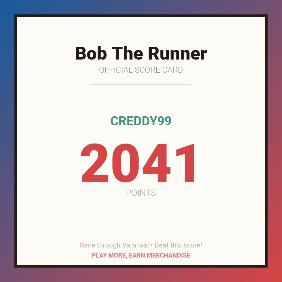 SaiChet89494058's tweet photo. I just scored 2041 in Bob The Runner ๐ Think you can beat me?
#Varanasi
#SSMB29
#MaheshBabu
#SSMBBirthday https://t.co/j2gGvSly8V