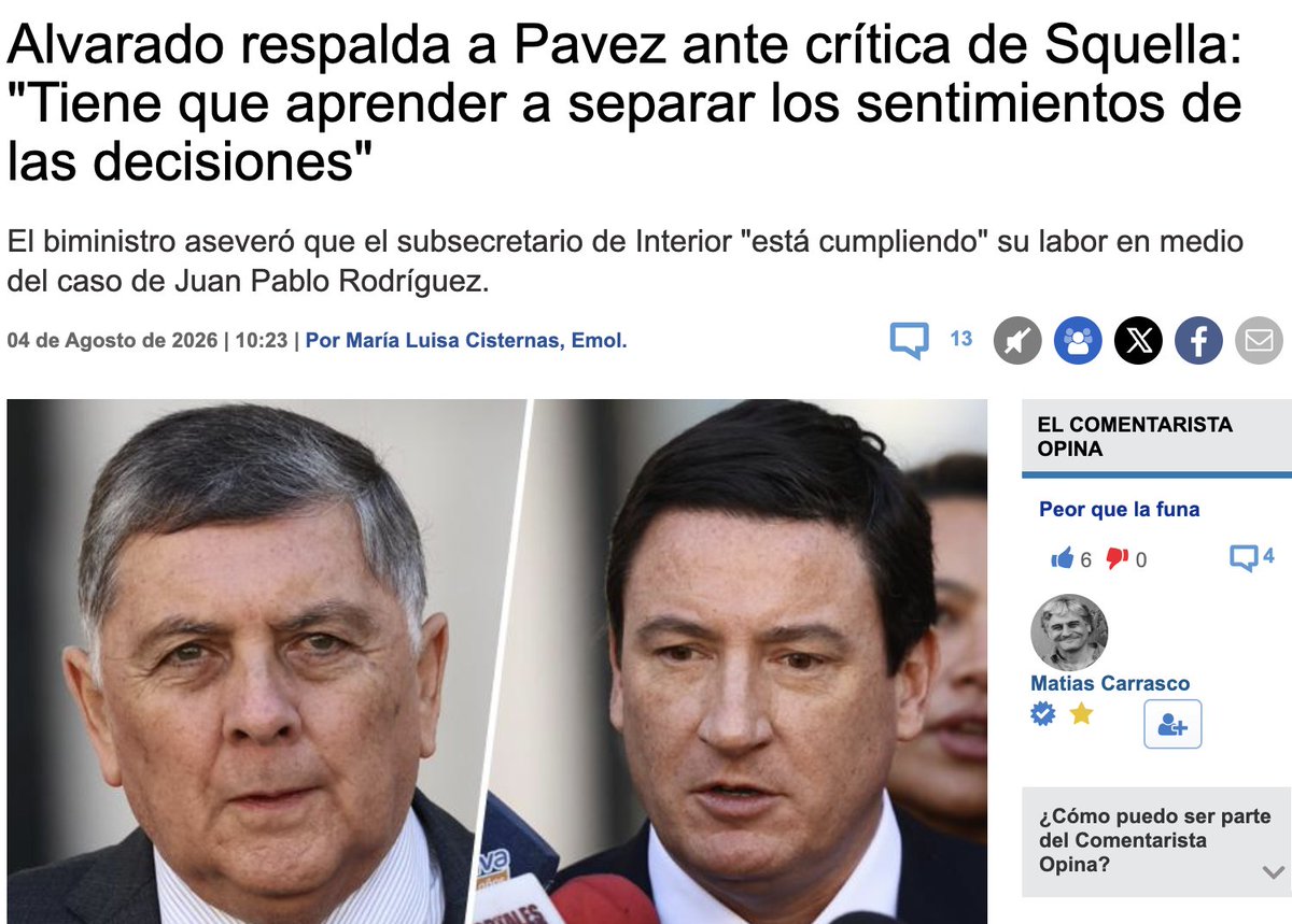 arturo_squella's tweet photo. Ministro, con todo el cariño, amistad y respeto, desde el momento que alguien actúa en política tomando decisiones al margen de lo que cree correcto, es mejor que se busque otra actividad. 

En mi caso defiendo una manera de hacer las cosas que en este caso afectan al ex subsecretario, y de la misma manera lo haría si el afectado fuera el Subsecretario del Interior, de hecho con este último tengo una trayectoria común muy por sobre respecto del primero.

Mi comentario en un chat entre amigos donde le pido a Max Pavez que se pronuncie, fue en su calidad de responsable formal del proceso que ha significado una estigmatización brutal a una persona. 

Considerando que todos, incluido él, le creen a Juan Pablo, se habría esperado que al menos reconociera que el protocolo hay que mejorarlo hacia futuro y todavía está a tiempo de hacerlo.