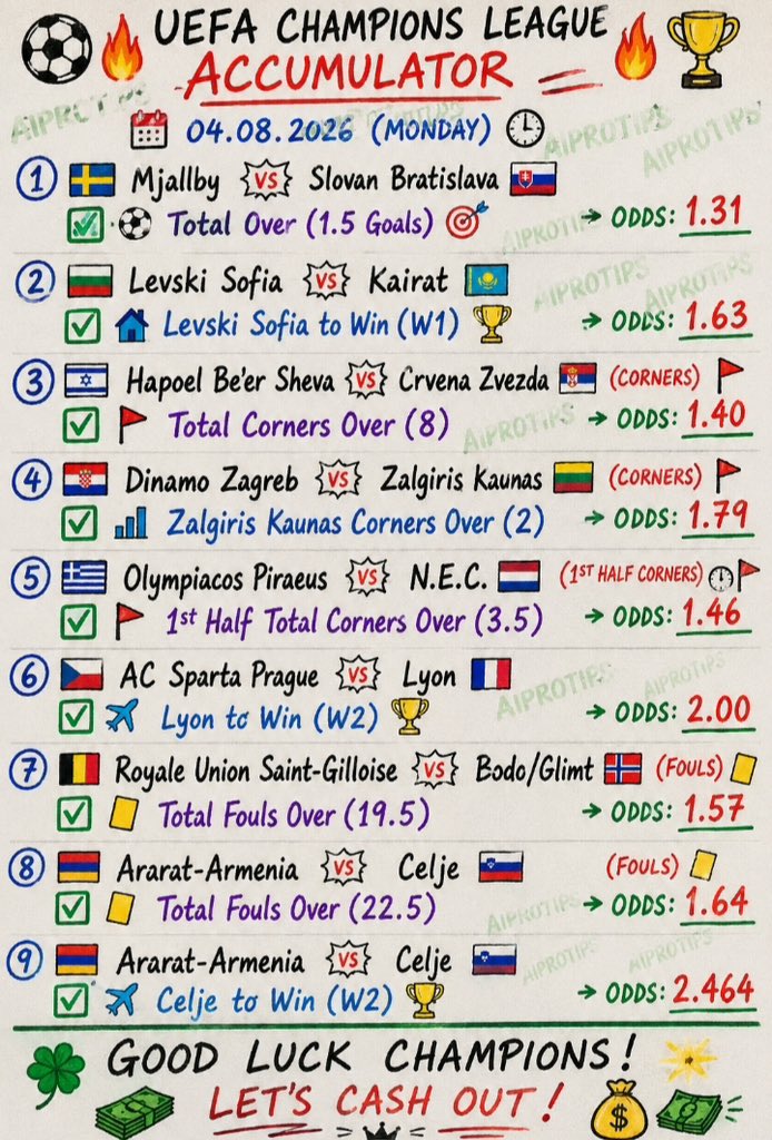 Aiprotips1's tweet photo. 100 odds UCL TONIGHT 

⚽🔥 UEFA CHAMPIONS LEAGUE ACCUMULATOR 🔥⚽

Code in comments section after 5 minutes https://t.co/YTd6BTlqRt