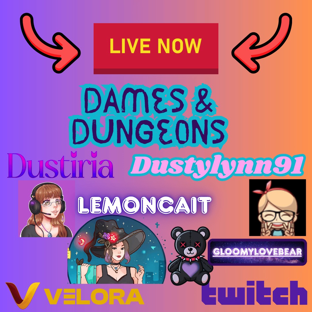 ChatWithDusty's tweet photo. That's right! Hop on over to Twitch &amp; https://t.co/eBowsZnxe5 to Watch Dustiria Live and at the same time Watch DustyLynn91 and Lemoncait! Dames &amp; Dungeons is Live now!

#fun #funny #gaming #dustiria @dustylynn91
@DragonsnestTeam @dragons-nest.bsky.social https://t.co/ygp7Lg8ELU