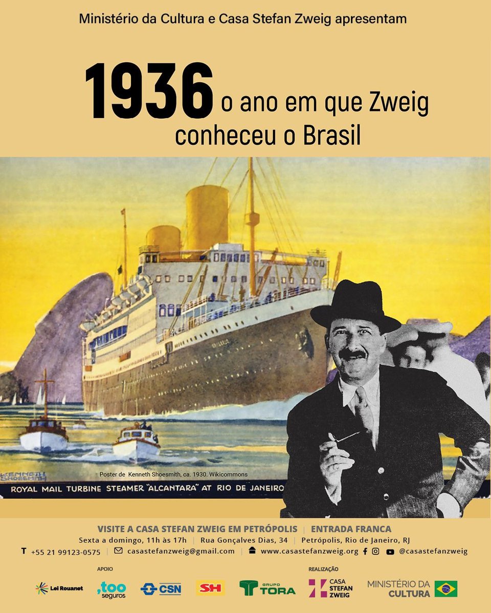 casastefanzweig's tweet photo. 1936, o ano em que Zweig conheceu o Brasil

​Em 21 de agosto de 1936, o vapor Alcantara aportou no Rio de Janeiro trazendo a bordo o célebre autor austríaco Stefan Zweig. A escala de 10 dias no Brasil mudaria a vida do escritor, que se exilou em Petrópolis cinco anos depois. https://t.co/a0xGrCKkAR