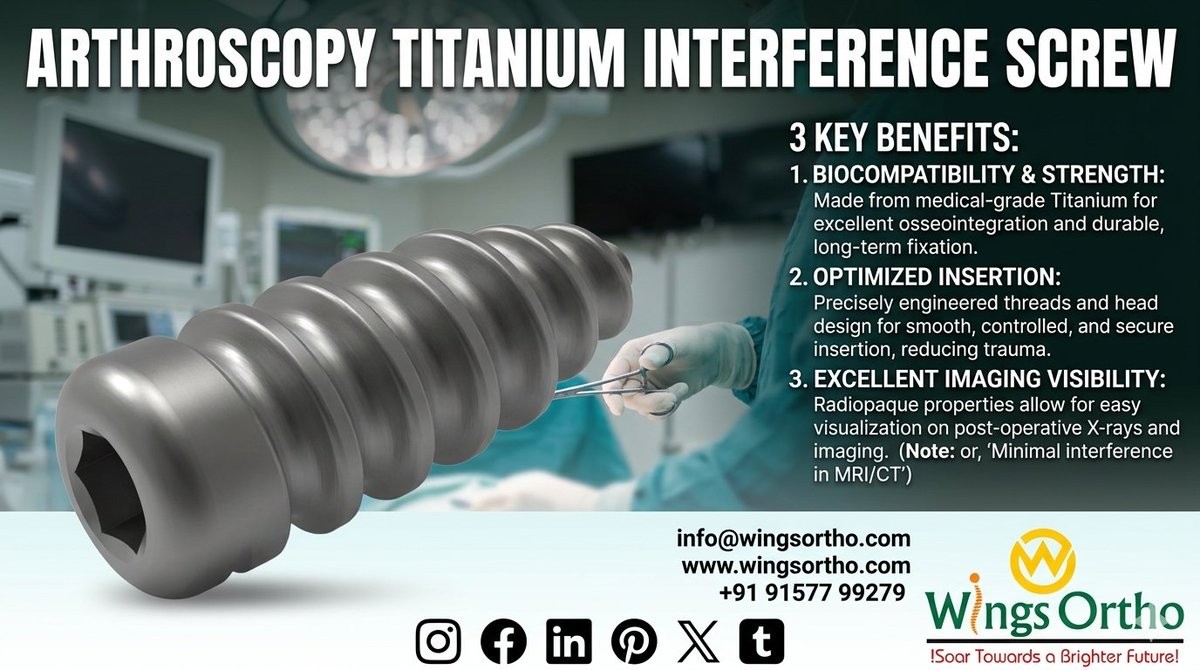 SweMan143's tweet photo. Experience superior stability with #WingsOrtho's #ARTOX titanium interference screws. Engineered for maximum thread-to-bone contact and reliable arthroscopic reconstruction. #Health #Hospital #MedicalTechnology https://t.co/MLTxCK1D8O