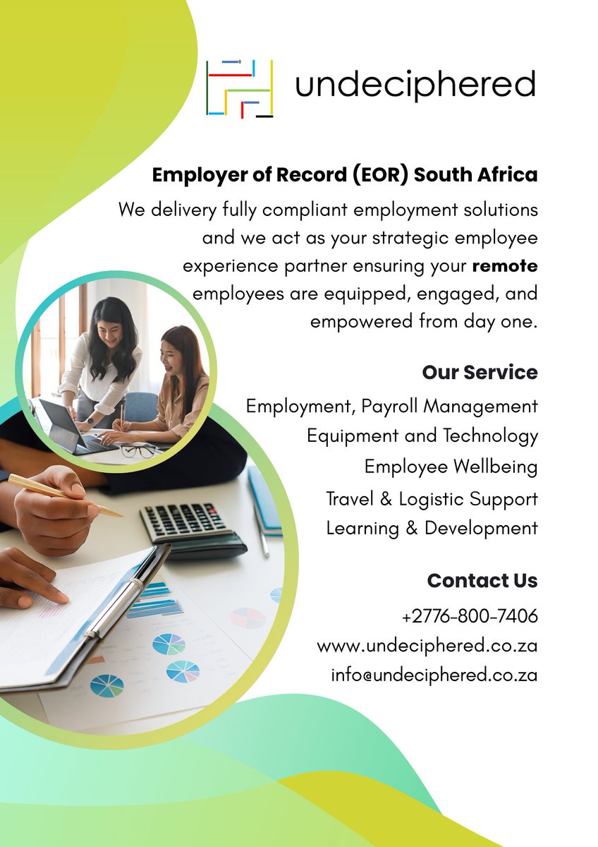 undecipheredsa's tweet photo. Expand into South Africa with confidence.
We combine Employer of Record services with employee experience solutions to help businesses build engaged and successful teams in South Africa. 

Email: info@undeciphered.co.za

#RemoteWork #EmployerOfRecord #Undeciphered https://t.co/HI7O7wCVAb