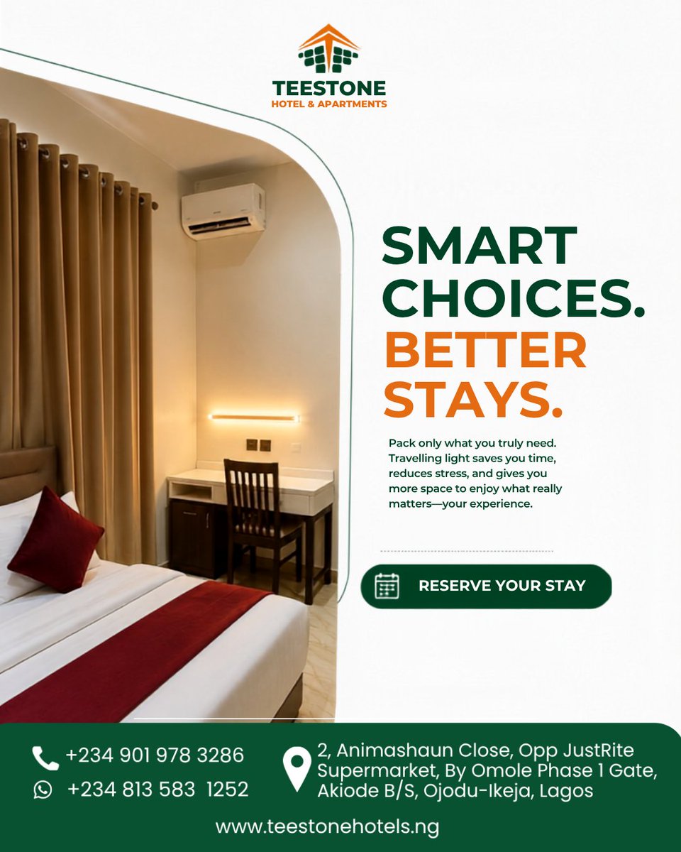 Teestonehotel's tweet photo. A fresh month. A fresh week. Endless possibilities. ✨

Step into August with confidence, comfort, and experiences that make every moment count.

FOR RESERVATIONS
Call: +234 901 978 3286
WhatsApp: +234 813 583 1252

#TeestoneHotels #MondayMotivation #NewWeek #NewMonth #Stay https://t.co/9bVbHUshhi