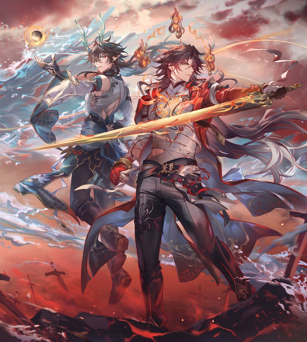 darkavey's tweet photo. I've been wanting to draw Blade and Dan Heng in one canvas for quite a while, finally got to finish one https://t.co/vyRiVXAvvS