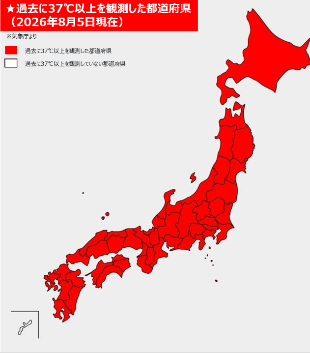 itsukaichi_engi's tweet photo. ✅過去に37℃以上を観測した都道府県
（2026年8月5日現在） https://t.co/e21FM1PCCI