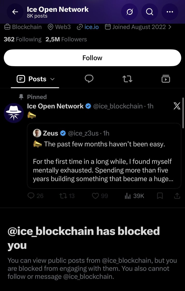 Bitcoinhabebe's tweet photo. An investigation into @ice_blockchain & a brief story of how what was worth 2M$ for me is now worth 18k$..

They just blocked me & threatened to doxx me. I urge anyone with evidence or proof of foul play to post it below👇 

99% crash, employees fired without pay & many questions to be answered…!?

About 2 years ago, I met @ice_z3us during a @kucoincom event in Dubai. After introducing himself and the project, he explained that $ION (formerly $ICE) had already launched and was listed on 20+ exchanges, allegedly without paying listing fees because exchanges were eager to support the project which proved to not be true since they posted that they did pay.

He saw my work, wanted me to help him share the project’s vision. I said am ready to work with you but I want to see more cause if I commit it has to be worth it. We later have a meeting where he showed me all the tech they built and are building. It all seemed incredible. I was amazed and even felt lucky to be part of it. I saw it as a top 50 tokens & more. 

He made an offer for my time & effort in tokens (which are worth nothing now) I did my due diligence, saw the tech, roadmap, & potential of the project then accepted . I added 700-800k$ of my own money on top of it over time. 

I believed so much that I got my own MOTHER, family , friends, & vip community involved.

Fast forward to today, a 99% crash as abnormal significant selling appeared. Since then, community members & ex employees have shared information, screenshots, wallet activity, and allegations that they believe are concerning & deserve independent review. 

A mysterious number of wallets kept coming with suspicious automatic sells. An ex employee of the project shared with me a wallet allegedly linked to the project’s own COO “Robert preoteasa” selling millions of ION tokens during the day of the 99% crash. 

Wallet: https://t.co/tbghAW9KGY

Picture shared with me which was taken from their own data base allegedly linking it to their own COO is attached below 👇.

Most recently, the CMO of the project @MiaAgova shared her side of the story & how she was allegedly fooled ,left unpaid and used by the team. 

Following the crash, many community members began asking questions publicly. Some users reported being blocked after raising concerns, while others stated they received warnings regarding potential legal action. I cannot verify every individual claim, but the growing number of complaints from investors became impossible to ignore. After the 99% drop i immediately went to ask the ceo to ask  what happened? He pointed out that he is considering abandoning the project which seemed to make things appear as if they rugged and decided to abandon. I started convincing him to stay and keep it going & even offered two years of free work just to support the vision & the community but everything that happened after made me think that they were not the victims. They were looking for a way out. The answer to if that Is true or not isn’t clear yet. This isn’t the first time this happens as per @zachxbt’s previous posts. 

It was impossible to not believe the ceo because @kucoincom gave him the main stage at the Token2049 Dubai. Exchanges listed him with 0 issues while other projects struggled, @Cointelegraph gave him a platform even after concerns from @zachxbt for an AMA & @TeamKhabib endorsing the project, & more!

the situation deserves an independent review by respected blockchain investigators like @zachxbt @DubaiPoliceHQ & @Cointelegraph who gave credibility by issuing a new AMA date with the project after stating they’ve done their due diligence on it.

Many people are searching for answers and transparency.

I am willing to contribute 5000$ toward investigative efforts.

I also invite anyone with verifiable evidence, onchain analysis,documented experiences related to @ice_blockchain to share them in the comments below so the facts can be examined fairly and lawfully.