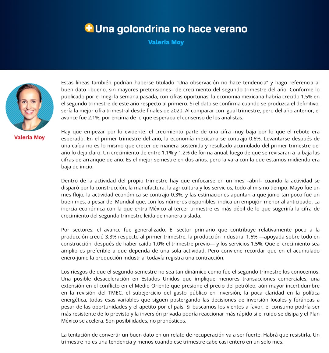 ValeriaMoy's tweet photo. El crecimiento económico del 2do trimestre del año básicamente se explica por el aumento en la actividad de abril y el rebote frente a la caída en el 1ro. El Mundial prácticamente no se notó. Sobre eso, mi artículo de hoy en @El_Universal_Mx: https://t.co/cvnuDbWfPH