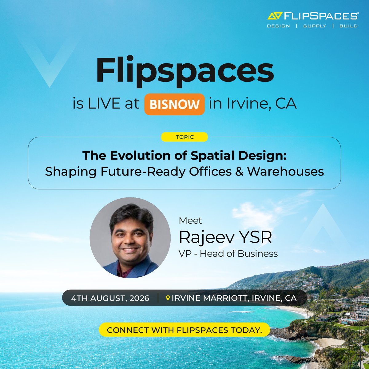 Flipspaces's tweet photo. Flipspaces is on-site today at the Bisnow Orange County Industrial Summit at the Irvine Marriott!

For more information, reach out to us at https://t.co/StD11cdaPA

#FlipspacesDesignLabs #Bisnow #CRE #DesignBuild https://t.co/BMr8dxHJ2Y