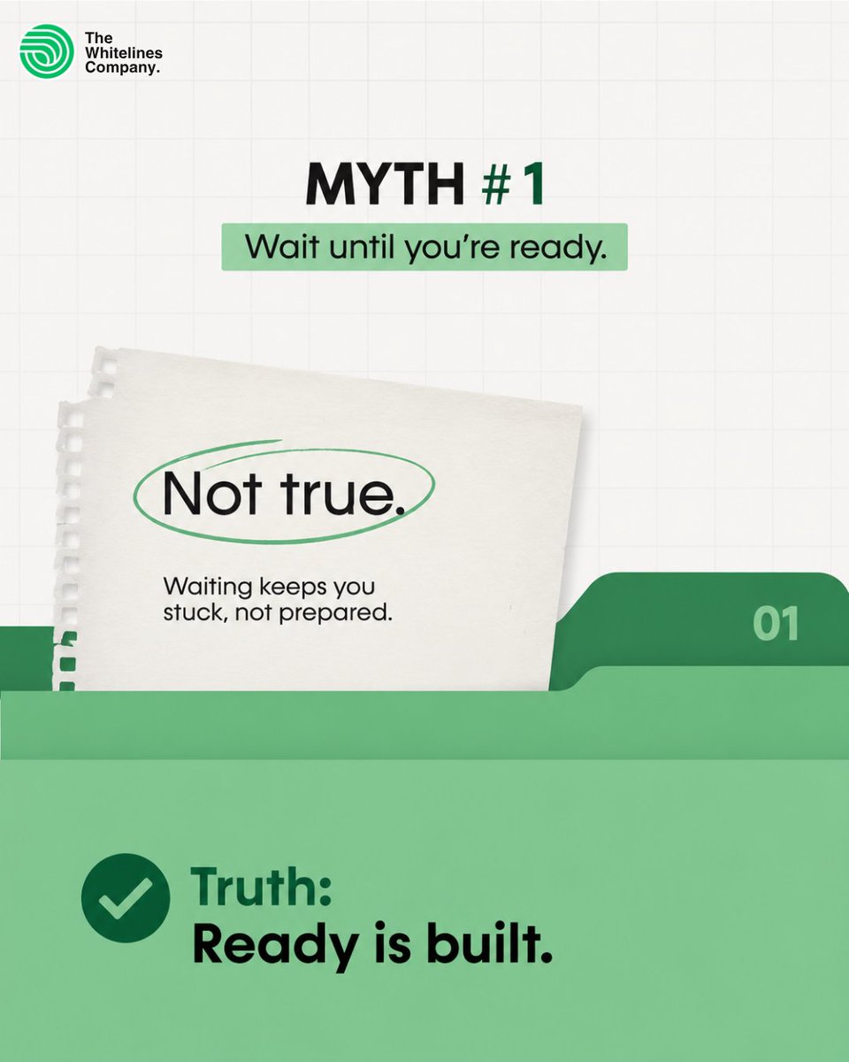 whitelines30's tweet photo. ❌ Myth #1: Wait until you're ready.
✅ Ready is built.

❌ Myth #2: Confidence needs certainty.
✅ It needs action.

❌ Myth #3: Growth feels comfortable.
✅ It never does.

Which myth have you believed the longest?👇 https://t.co/RgIIBC6ncK