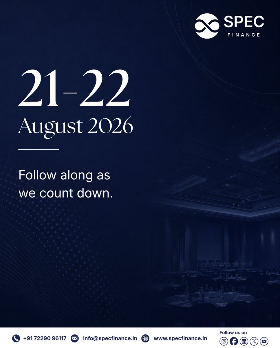 specfinancegfty's tweet photo. Announcement: SPEC Finance is the Presenting Sponsor of ET World Leaders Forum 2026.

A GIFT City-based, IFSCA-licensed NBFC &amp; Investment Banker proud to back a forum built around India's growth story.

21-22 Aug. Follow along as we count down. https://t.co/6DjpwxMsD7