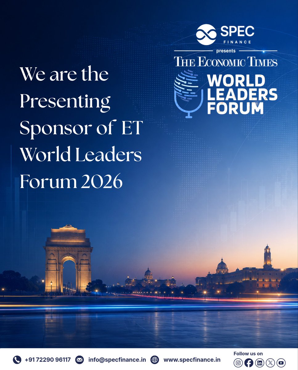 specfinancegfty's tweet photo. Announcement: SPEC Finance is the Presenting Sponsor of ET World Leaders Forum 2026.

A GIFT City-based, IFSCA-licensed NBFC &amp; Investment Banker proud to back a forum built around India's growth story.

21-22 Aug. Follow along as we count down. https://t.co/6DjpwxMsD7