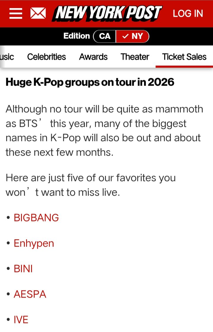 aomsdbr's tweet photo. History-making girl group BINI has been named by the New York Post as one of their favorite musical acts currently on tour — and the only non-K-Pop group on the list.

#BINI_SIGNALS_WORLD_TOUR_2026
#BINI @BINI_ph https://t.co/zV6pvRZah1