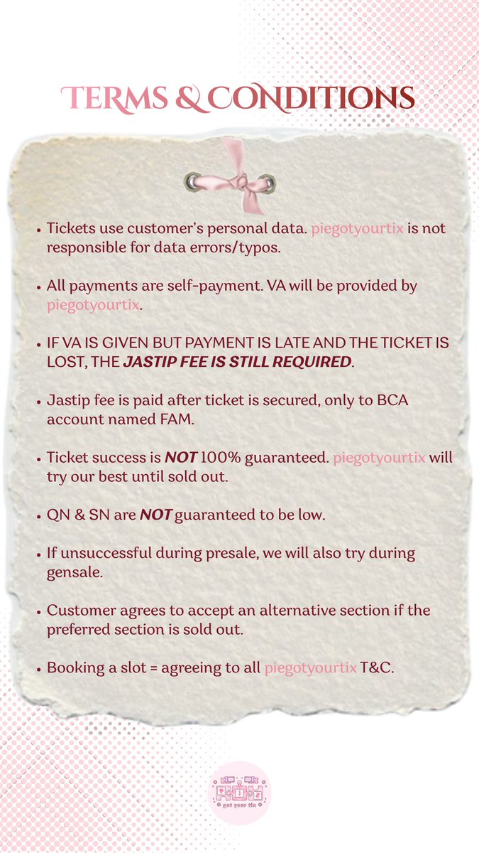 piegotyourtix's tweet photo. 📢 OPEN TICKETING SERVICE JASWAR JASTIP TIKET

MAROON5 ASIA TOUR - IN SINGAPORE

🎟️ PRESALE AND GENERAL SALE

💰 fee start 275k
• use your own data
• self payment

✨trusted 1000%
📩 https://t.co/AinZO7vRKr

🏷️ wtb wts proxy ticketing service jaswar jastip maroon5asia2027 sg https://t.co/EP3Wn6BGmz