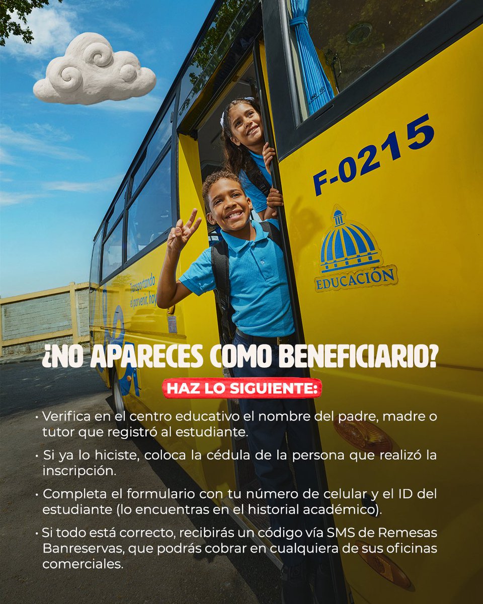 EducacionRDo's tweet photo. ¿Quieres saber si te corresponde el Bono a Mil? ¡Es muy fácil! 

1️⃣ Ingresa a https://t.co/j6encayynf. 
2️⃣ Coloca tu número de cédula y teléfono. 
3️⃣ Confirma si eres beneficiario de este apoyo. 

#BonoAMil #EducaciónRD #MásOportunidades https://t.co/B4Gh1sspM0