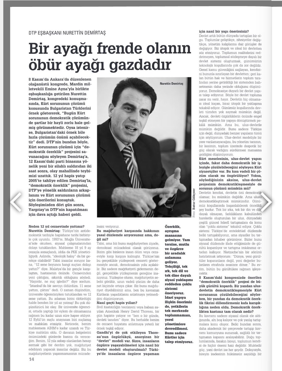 irfanaktans's tweet photo. Tam 19 yıl önce, Express dergisi için yaptığımız söyleşide Nurettin Demirtaş “ulus-devlet” için bakın neler demiş!
Bu arada 17 yıldır dağda olan Demirtaş’ın 12 yılının da hapiste geçtiğini hatırlatayım. https://t.co/p63vBlB8lA