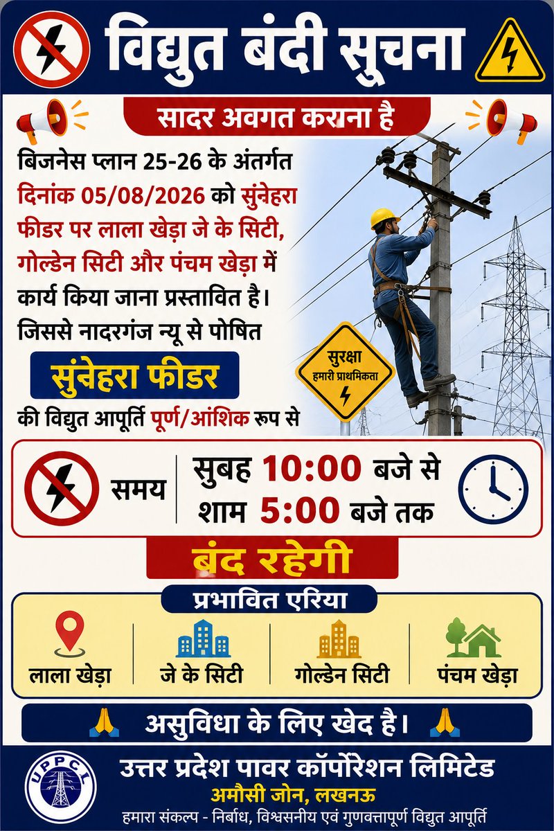 ZoneAmausi's tweet photo. PLANNED SHUTDOWN #MVVNL #SHUTDOWN @MVVNLHQ @MVVNLmd @mduppcl @UPPCLLKO @UPGovt @EMofficeUP https://t.co/h9XyxMqMYG