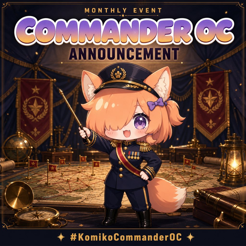 KomikoAI's tweet photo. Commander OC is live on KomikoAI 🎖️🦊
Make your OC a battlefield commander. Rank, uniform, a war table that's all theirs.

To play: make your commander OC in KomikoAI and tag #komiko-commander-oc (or tap Join Event on the page).

Up to 5,000 Zaps + 100 pts for 1st ✨
6 winners share 10,500 Zaps total
Every valid entry earns +100 pts toward badges & cosmetics 🏅
Runs all of August, closes September 1.

link in bio

#KomikoCommanderOC #CommanderOC #OCArt #MilitaryOC #KomikoAI
