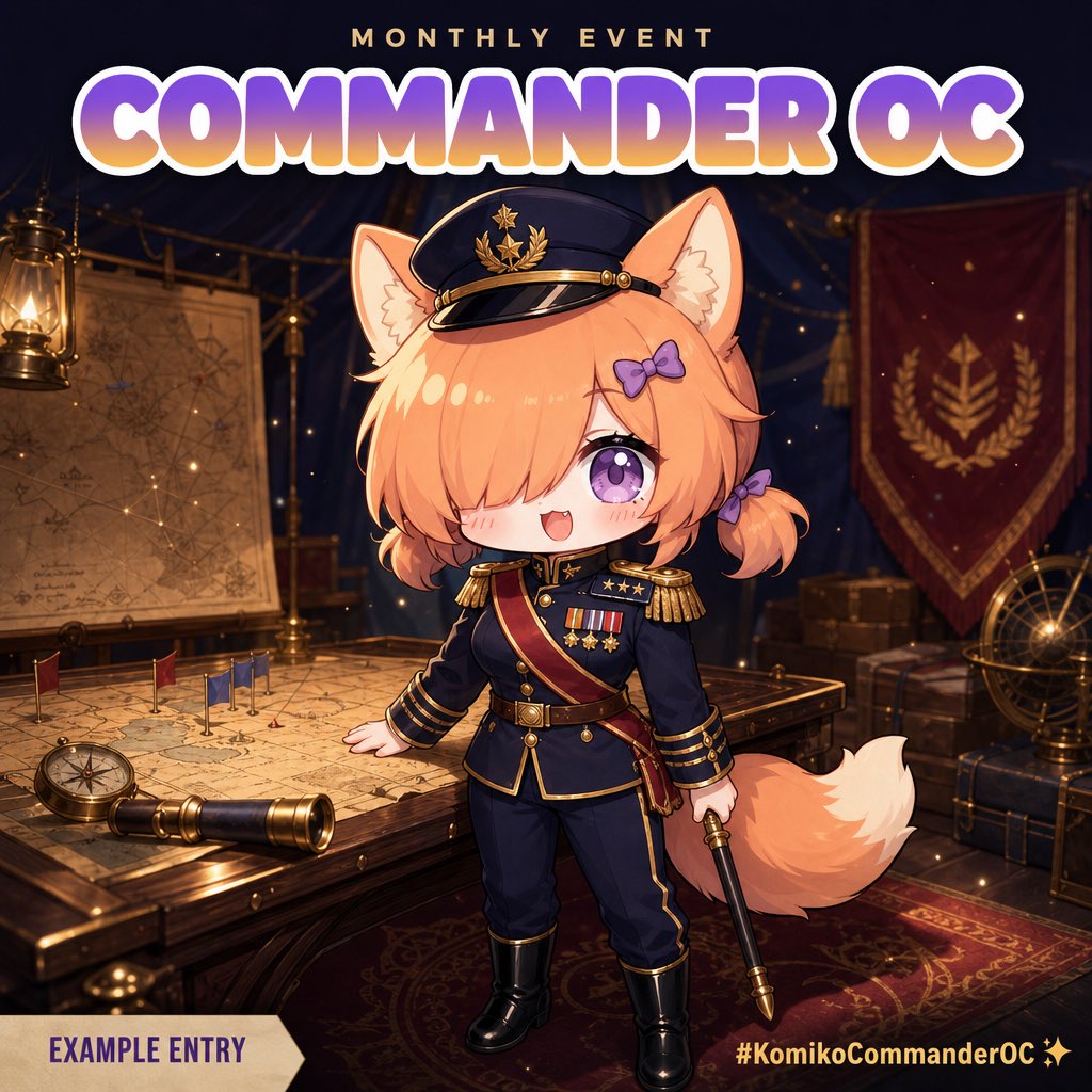 KomikoAI's tweet photo. Commander OC is live on KomikoAI 🎖️🦊
Make your OC a battlefield commander. Rank, uniform, a war table that's all theirs.

To play: make your commander OC in KomikoAI and tag #komiko-commander-oc (or tap Join Event on the page).

Up to 5,000 Zaps + 100 pts for 1st ✨
6 winners share 10,500 Zaps total
Every valid entry earns +100 pts toward badges & cosmetics 🏅
Runs all of August, closes September 1.

link in bio

#KomikoCommanderOC #CommanderOC #OCArt #MilitaryOC #KomikoAI