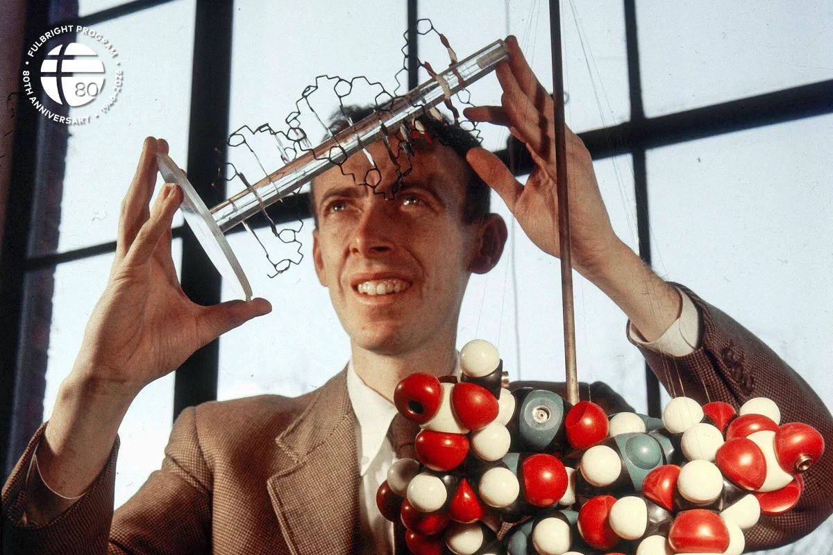 A person adjusts a 3D model of a molecular structure, which includes wire and colored spheres representing atoms, while standing in front of large windows. The UNESCO logo is visible in the corner.