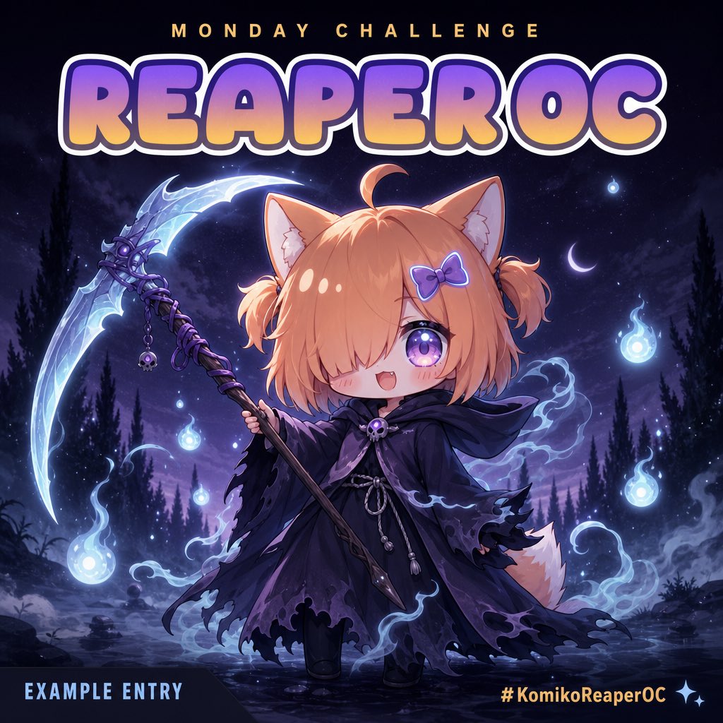 KomikoAI's tweet photo. new week, new OC challenge 🦊

this one's giving soul reaper. dark robe, spectral blade, main character energy

make your OC's reaper era on KomikoAI and tag it for a shot at the prize pool

🥇 2,000 Zaps
🥈 1,000 Zaps
🥉 500 Zaps
✨ 3 Staff Picks get 250 Zaps each

every entry earns Points toward badges, effects & more 🏅

link in bio, runs through Mon Aug 10

#KomikoReaperOC #KomikoAI #OCcreation #animeoc #reaperoc