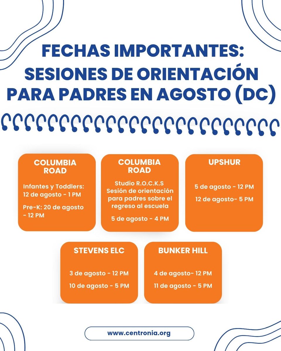 CentroNia's tweet photo. CentroNía Parents: Don't forget, as we get closer to the start of a new school year, we are hosting parent orientation sessions! Read our flyer to see which date to save in your calendar. ✏️🖍️

#centronia #childcare #ece #prek #earlylearning #earlychildhood #backtoschool https://t.co/1xJGVL6keA