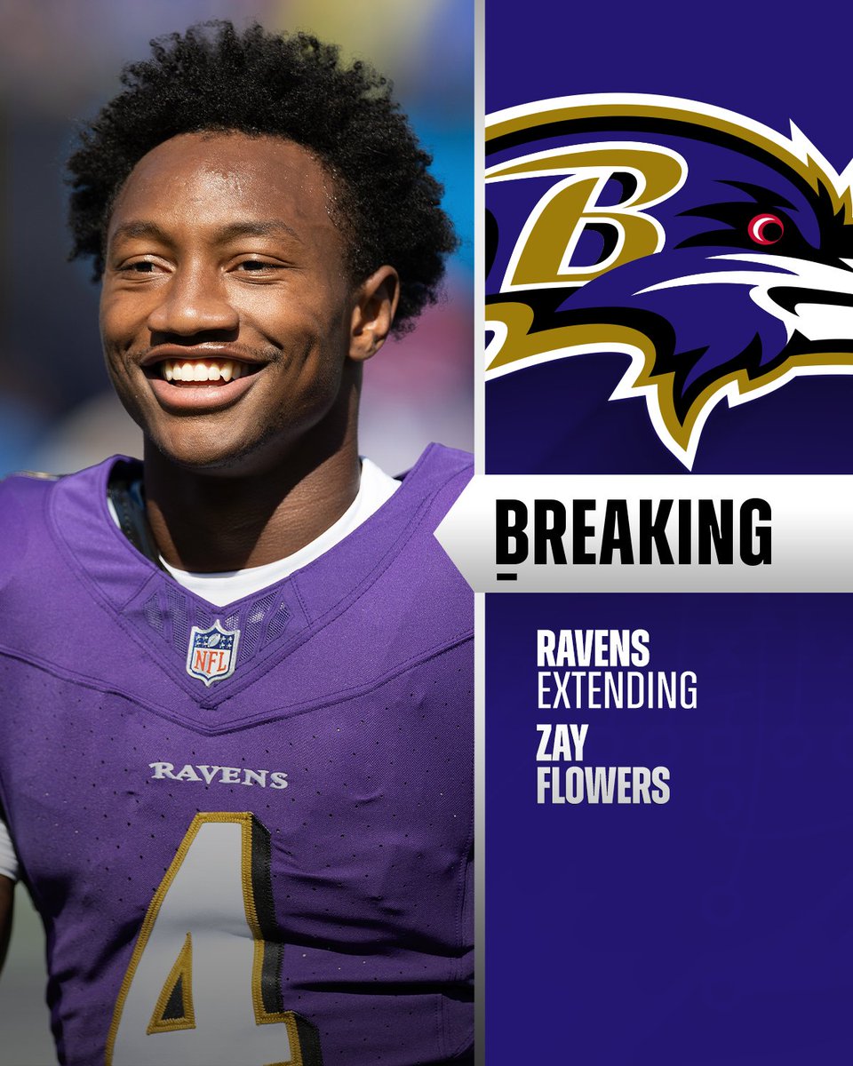 NFL's tweet photo. BREAKING: Ravens agree to terms with WR Zay Flowers on four-year, $140M extension with $108M guaranteed. (via @AdamSchefter) https://t.co/SoKXMLBFpI