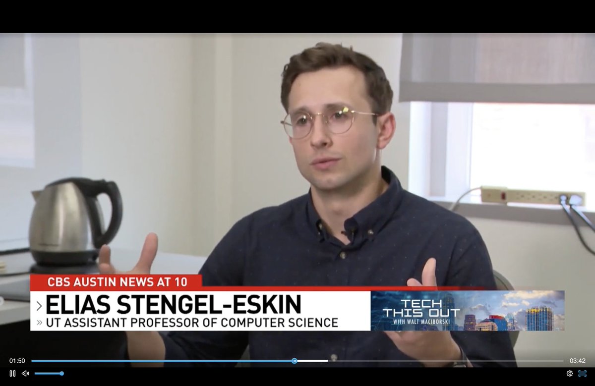 EliasEskin's tweet photo. Had fun last week discussing AI on TV on both CBS Austin and KXAN!

Come for takes on the OpenAI-Huggingface incident, stay for the awkward B-roll of me typing idly on overleaf! (links below) https://t.co/HO9Wz0UkS6