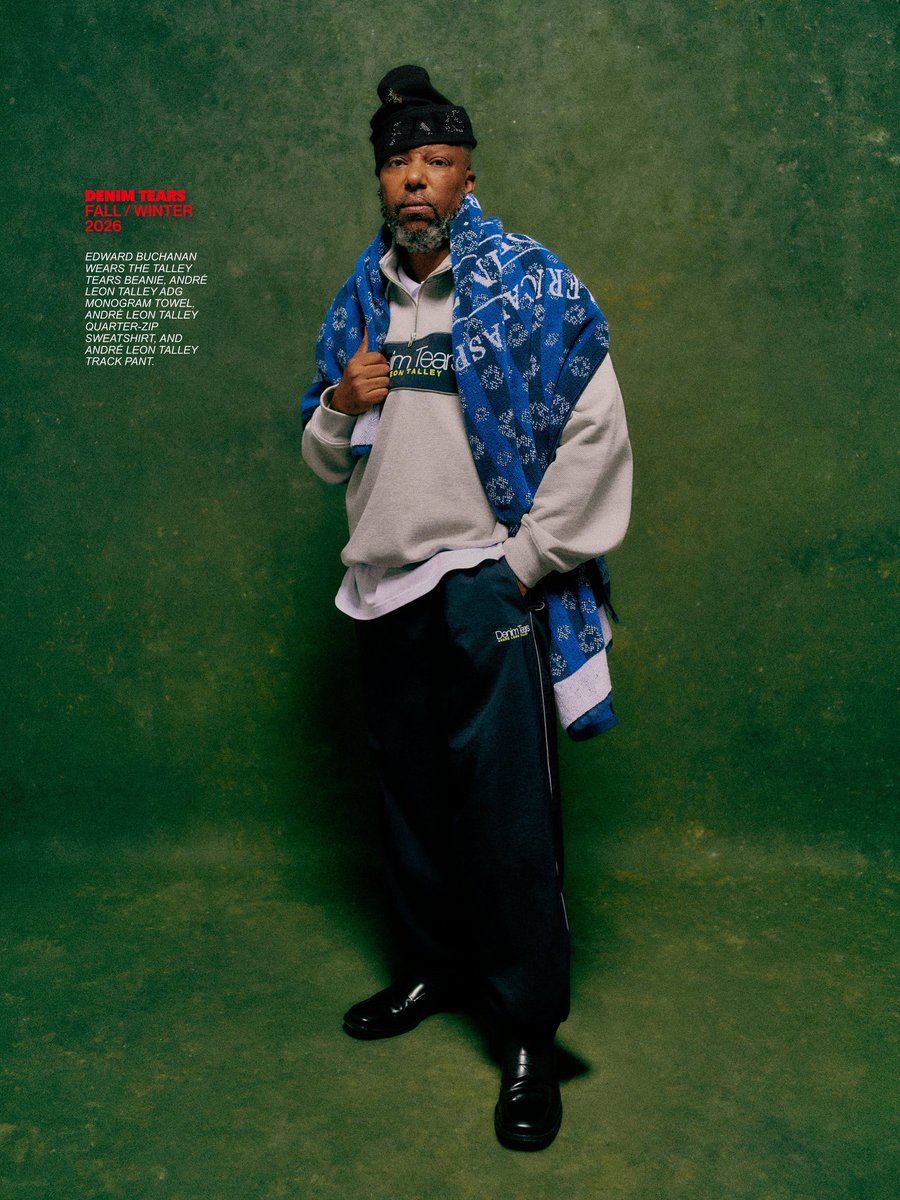 Lei_Takanashi's tweet photo. Designers Edward Buchanan and Andre Walker starring in Denim Tears FW26 lookbook, which is inspired by the style of André Leon Talley. https://t.co/CvvLVDLGmW